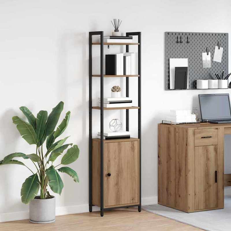 161cm H x 40cm W Steel Book Cabinet Bookcase, Artisan Oak