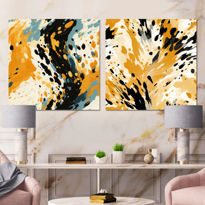 Ensemble de 2 décorations murales peintes jaunes et noires à motif de Cheeta