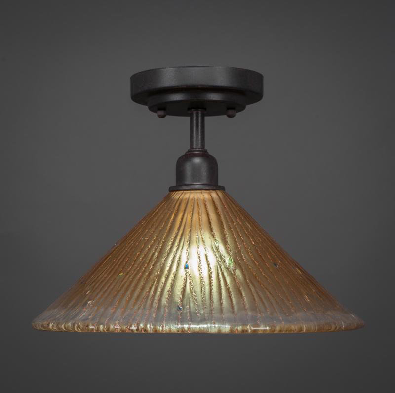 Luminaire semi-encastré 1 lumière Eilif Vintage en granit foncé avec verre cristal 12 po, Ambre