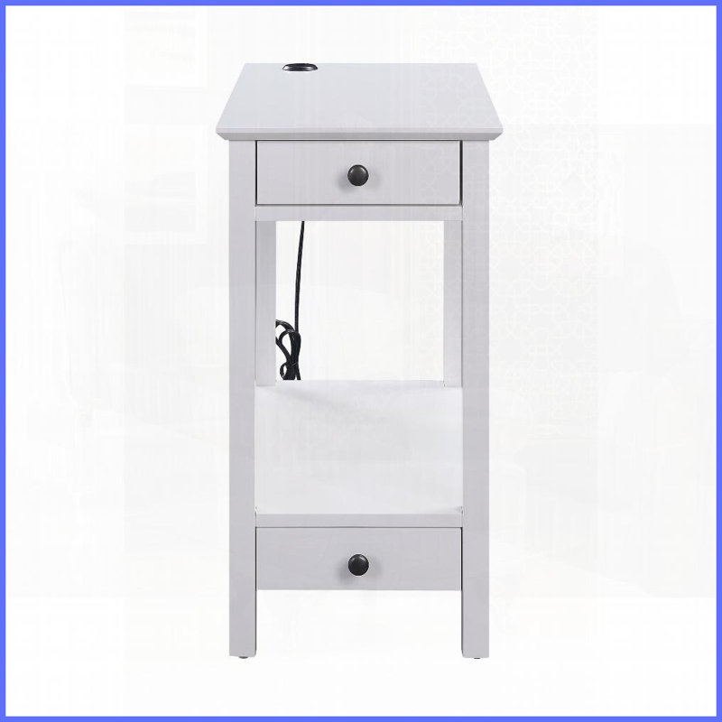 Table basse de rangement blanche avec station d'accueil USB pour salon, appareils de charge et amp; Organise les essentiels