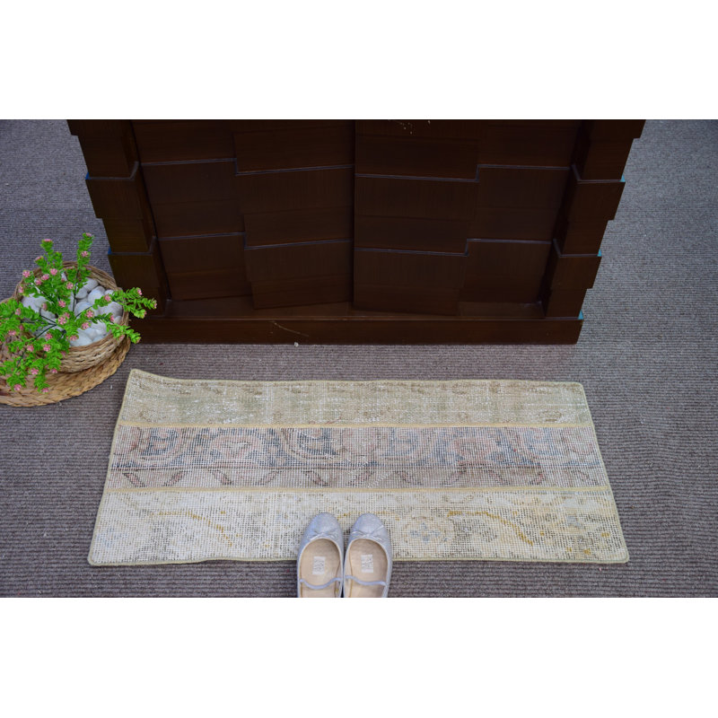 Vintage Beige Turkish Door Mat with Pastel Floral Design for Elegant Entryway Decor