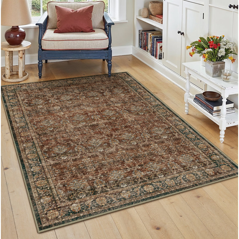  Orihue Vintage Red/Brown Area Rug for Living Room with Non-Slip Backing, Rectangle 3' x 5'