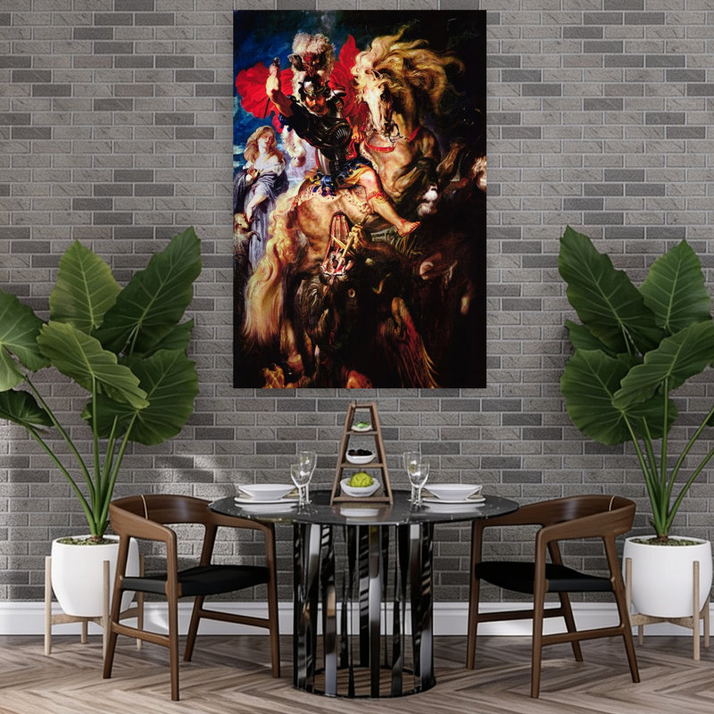 Saint-George et le dragon, cheval contemporain classique, reproduction d'art mural, H 60 po x l 40 po