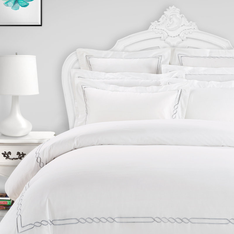 White Cotton Twin/Twin XL Embroidered Duvet Cover Set