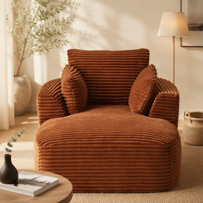 Oversized Corduroy Chaise Lounge Chair Indoor, Comfy Modern Sofa with No Assembly Required for Living Room, Dorm, and Apartment