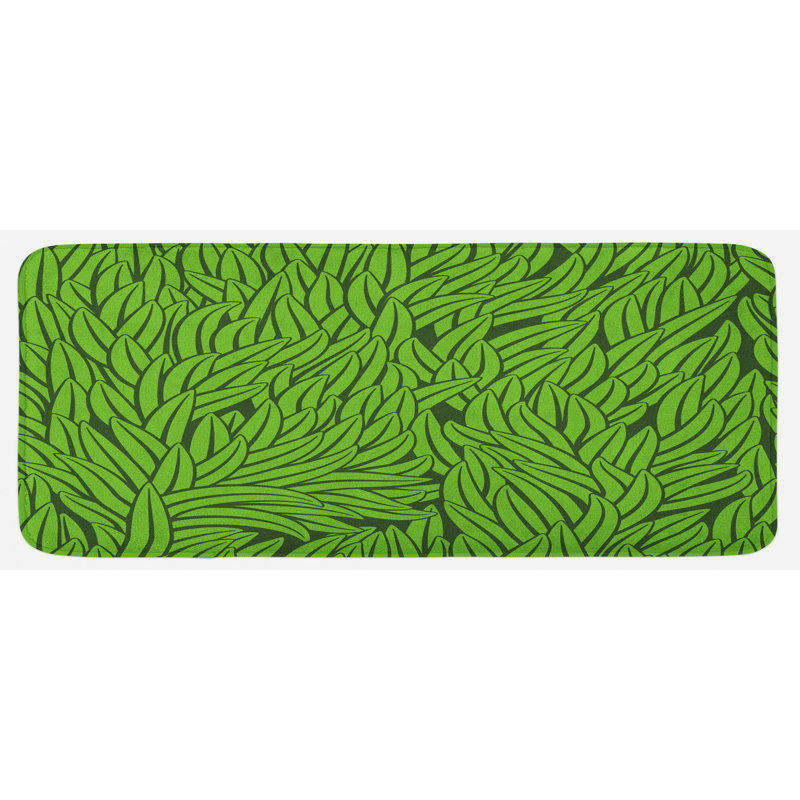 Tapis de cuisine dessiné à la main avec motif d'herbe abstrait simpliste et écologique