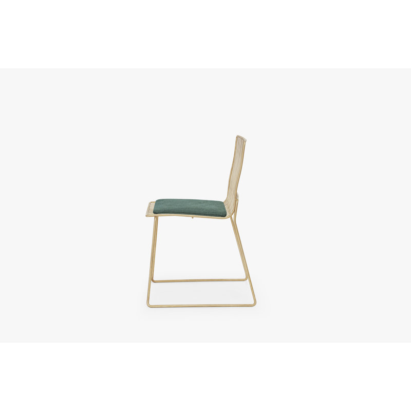 Ariss 116.84cm H Polyester Blend Upholstered Slat Back Side Chair in Grey, Green, Brass