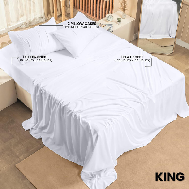 Ensemble de draps 4 pièces pour très grand lit, Très grand drap + 3 pièces supplémentaires, Blanc