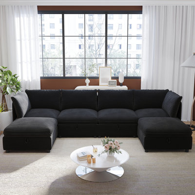 Modular Sectional Sofa, Convertible Sofa Seat With Storage, Sleeper Sectional Sofa Set, Fabric Flexible Modular Combinations for Living Room(6seats)