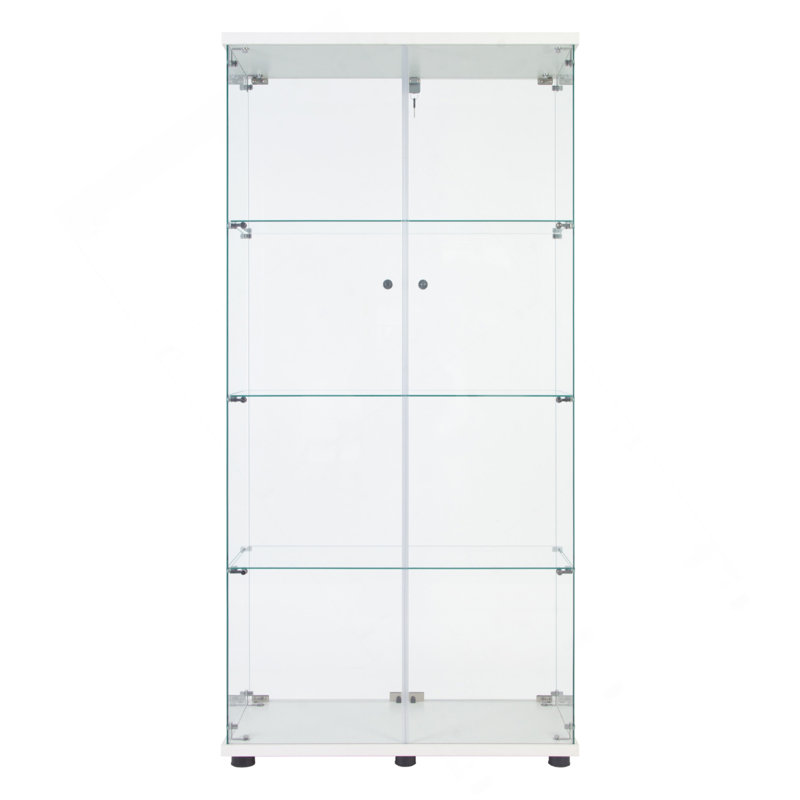 Vitrine à DEL avec porte vitrée à deux portes avec 4 tablettes, blanc, Blanc