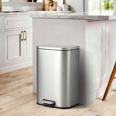 Poubelle de cuisine en acier inoxydable 3,2 gallons, poubelle à fermeture en douceur avec seau intérieur amovible, argent, 10,4 x 8,8 x 15,3 pouces