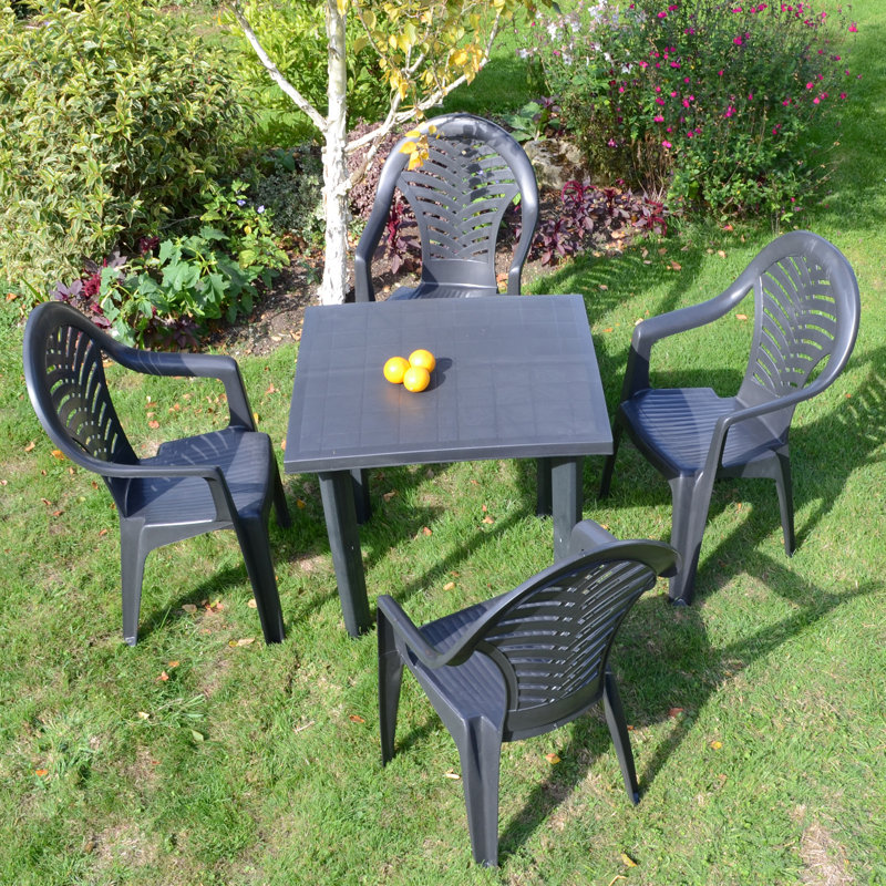 Rapino Square Table with 4  Chairs Garden Set, Anthracite