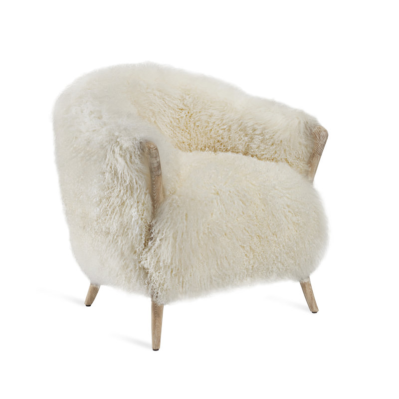 Ilaria Armchair, Ivory Genuine Fur, White Wash