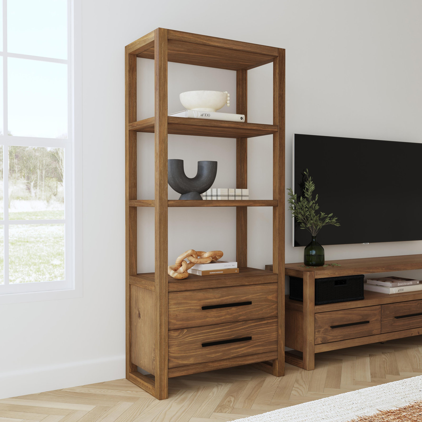 Modica 70" x 30" Solid Wood Standard Bookcase, Honey Brown