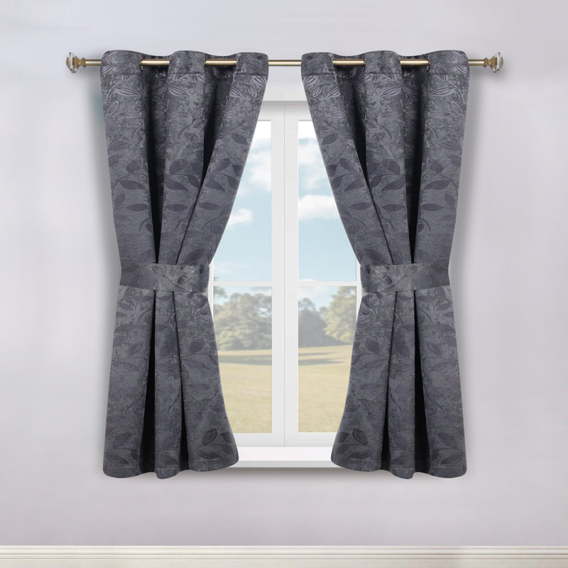Finklea 100% Polyester Floral Room Darkening Grommet Curtain Panels, Charcoal, 46" W x 63" L