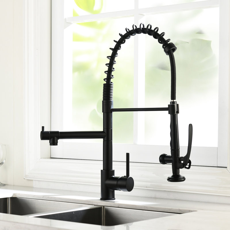 Robinet de cuisine rétractable de couleur noire et nickel - poignée simple, robinet d'eau froide, accessoire d'évier commercial en nickel, construction, eau, design