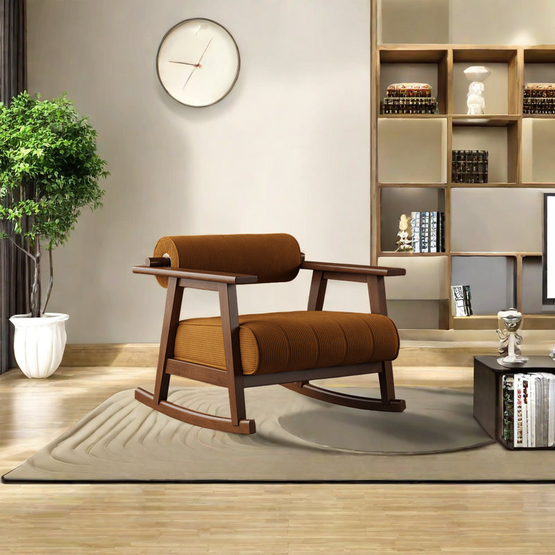 Chaise berçante antique avec accoudoirs rétro, Brun