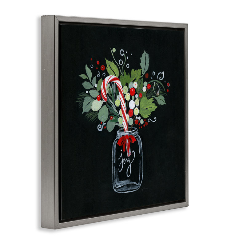 Joy Joy Cane Jar, art de la giclée encadrée par Janet Tava, Cadre flottant gris lustré, H 25 po x l 25 po
