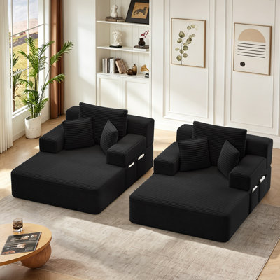 Ensemble de méridienne 2 pièces luxueux en velours côtelé, canapé-lit convertible 2 en 1 avec coussins et pochette de rangement