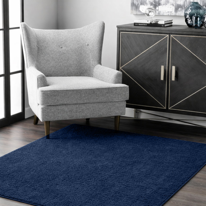 Luxury Pashmina Rug High Low Pile Bedroom Carpet , 160x230 cm, Navy
