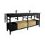 Meuble-lavabo modulaire de style industriel de 72 po avec deux unités de 36 po avec caractéristiques, tiroir à fermeture en douceur, bac de rangement ouvert, barre à serviettes réglable, quincaillerie, noir mat et chêne, fabrication en quartz,