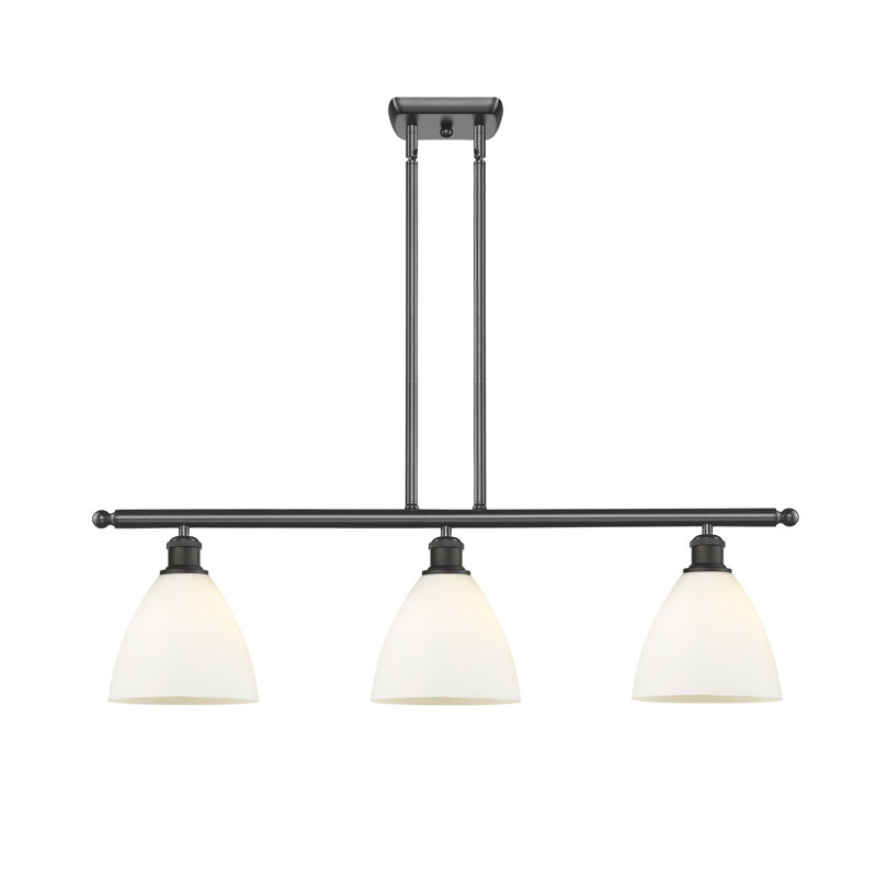 Luminaire suspendu linéaire à 3 lumières pour îlot de cuisine Angelka, Blanc mat, H 43,75 po x l 36 po x P 7,5 po