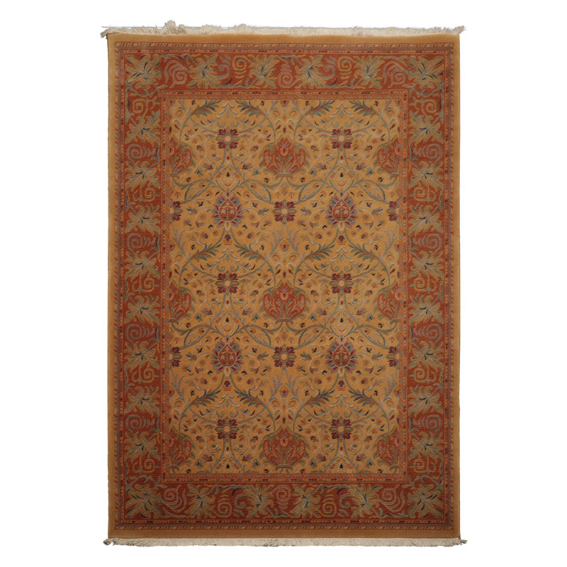 6'7''x9'10'' Machine Made Wool Gold French Aubusson Savonnerie 300 KPSI Rug