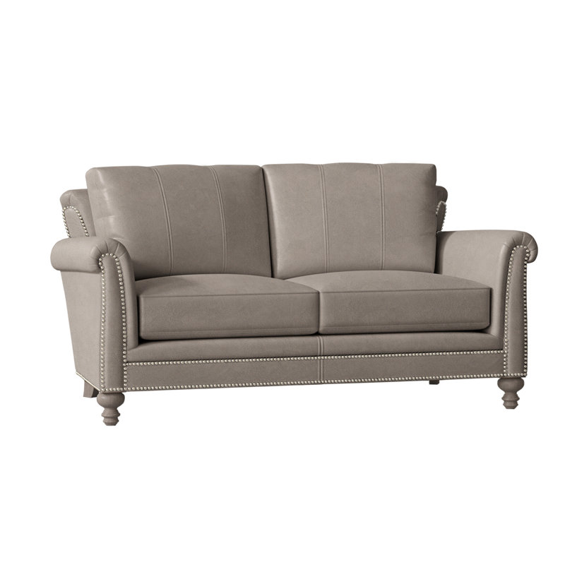 Richardson Loveseat, Rio Mineral Genuine Leather, Stone, Pewter