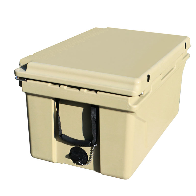 Khaki, 65 Quart, Can Cooler, Outdoor, Fishing, Barbecue, 5 - Day Cold Retention, Insulation, Construction, Non Slip Feet, Comfort Grip Handles Camping, Travel, Keeping, , Impact Absorbing Grips