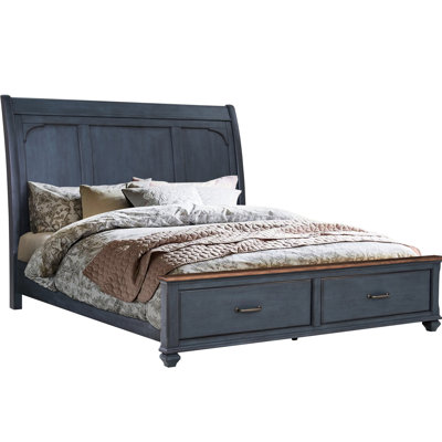 Queen Bed, Corduroy Blue - Ports & Soft-close Drawers Bed Blue, Rubber Solids Birch Veneers