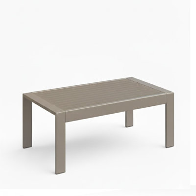 43" X 24" All-Weather Metal Outdoor Coffee Table With Wood-Look Top And Khaki Frame