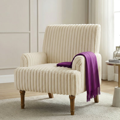 Accent Chair with Wide Wale Corduroy & Solid Wood Legs, Wide Singe Modern Lounge Sofa, Reading Chair, Comfortable Upholstered Armchair for Living Room, Bedroom