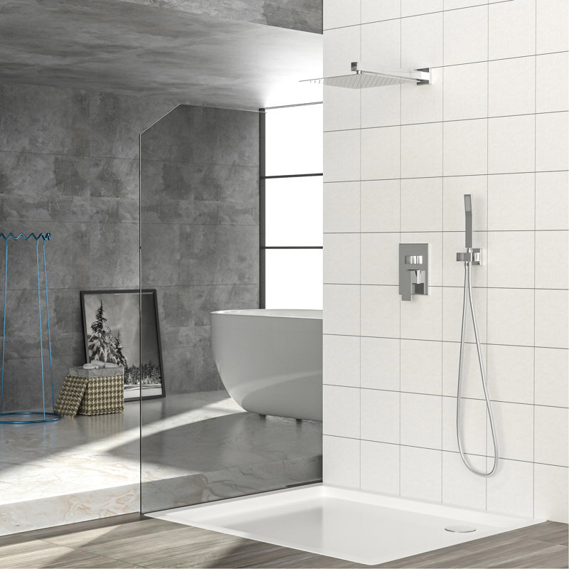12 Inch Dual Shower Head - Square, Wall Mounted Finish System With Heads Square, Brushed Nickel