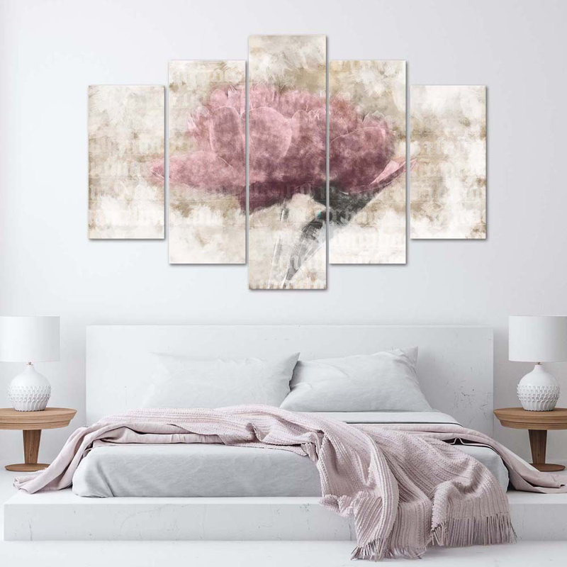5 Piece Pink Vintage Flower - 5 Piece No Frame Print on Canvas, 70cm H x 100cm W
