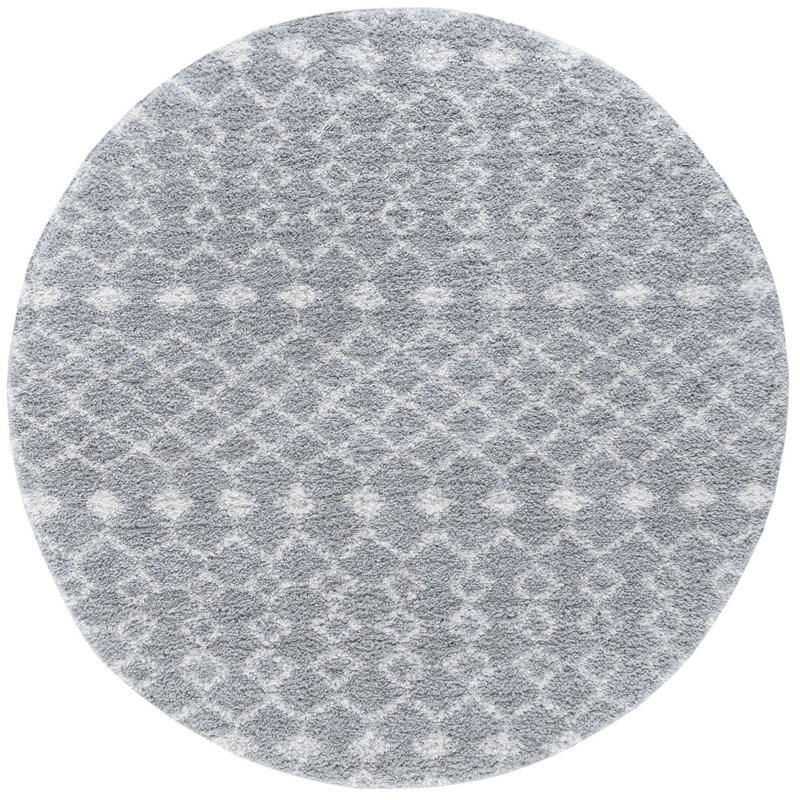 Tapis géométrique argenté, Rond 7 pi 10 po