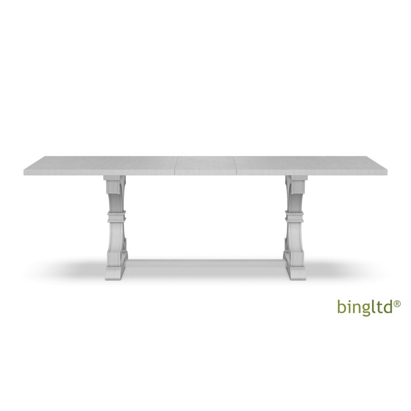 Chalk Finish Solid Parawood Extendable Rectangle Dining Table