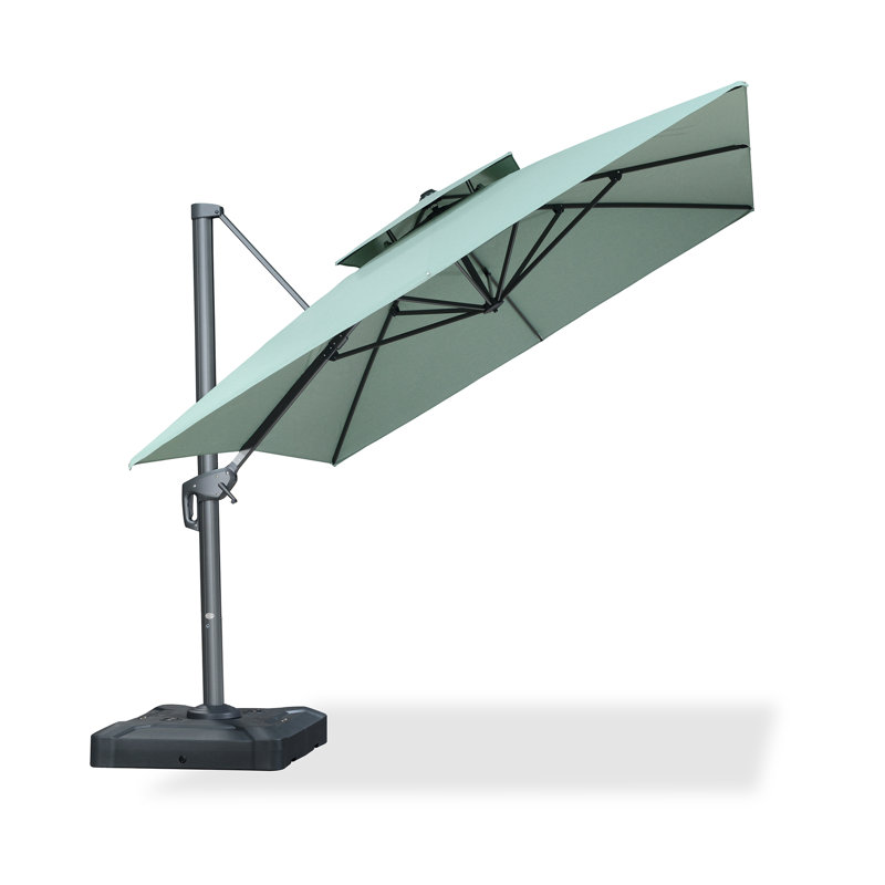 Grand parasol d'extérieur 10 pi x 13 pi à double dessus gris et rectangulaire en porte-à-faux gris, vert menthe, Vert