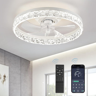 20" Modern Ceiling Fans with Lights and Remote, Dimmable Low Profile Ceiling Fan, Flush Mount Ceiling Fan, Stepless Colour Temperature Change and 6 Speeds - White