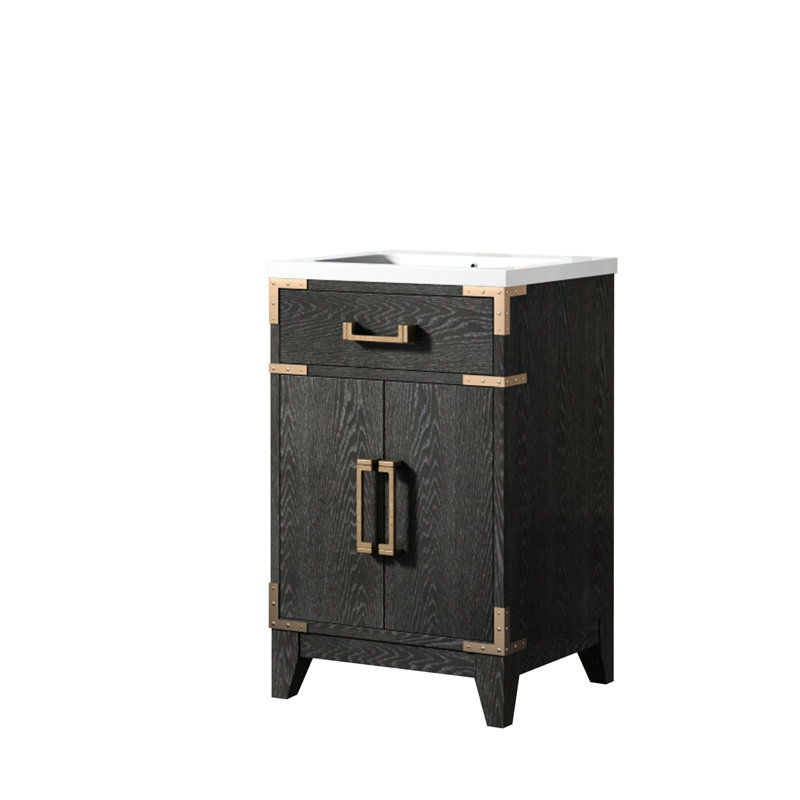 20 po Largeur du meuble-lavabo simple en chêne noir de 18 po de profondeur, plateau en acrylique, cadre en bois massif, mécanisme de fermeture en douceur, espace de rangement intérieur spacieux, acrylique poli à la main et scellé deux fois, pré