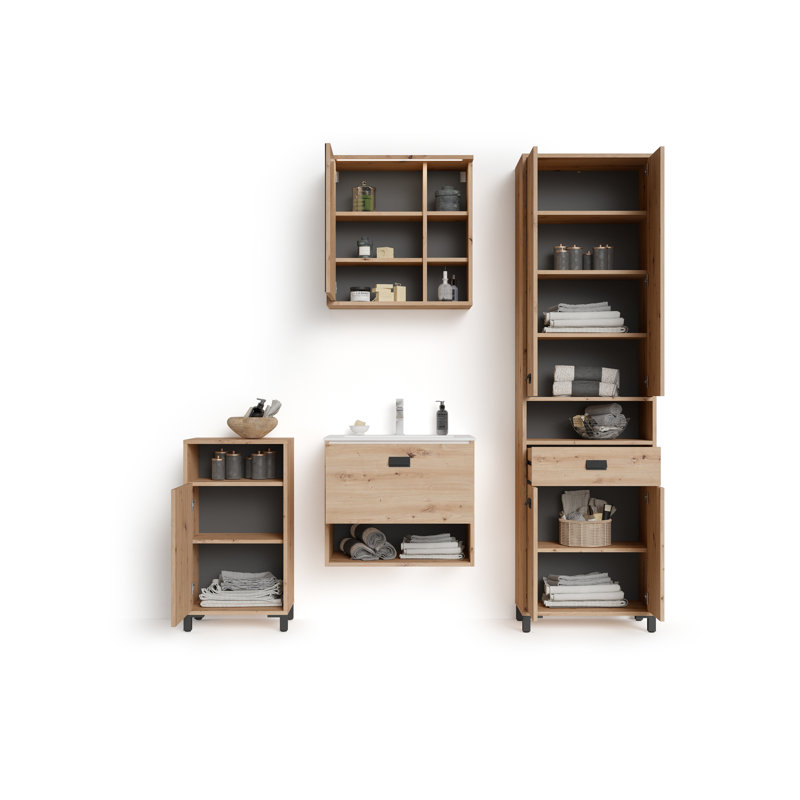 Linco 600mm W 610mm H Surface Frameless Medicine Cabinet Mirror 4 Adjustable, Artisan Oak