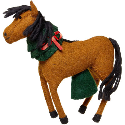 Handmade Hand Felted Wool Christmas Tree Topper - Horse with Wreath