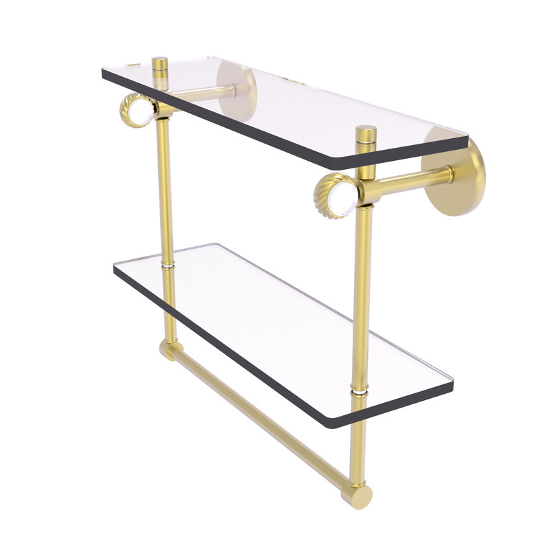 Tablette à 2 niveaux en verre Margolis, H 12,8 po x l 16 po x p 5,6 po, Laiton satiné