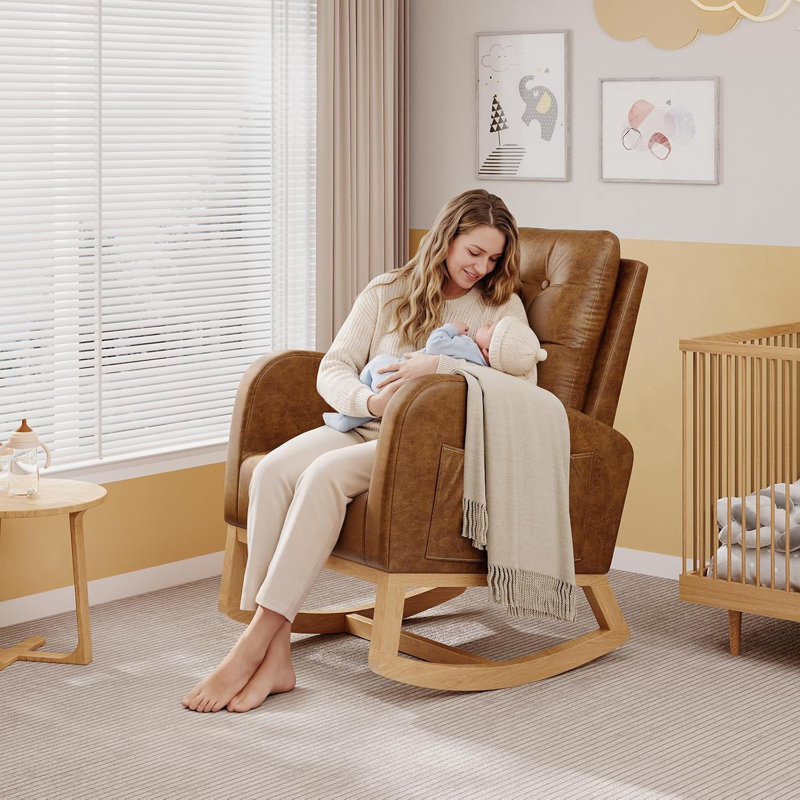 Fauteuil berçant rembourré à haut dossier et fauteuil d'appoint confortable, Orange