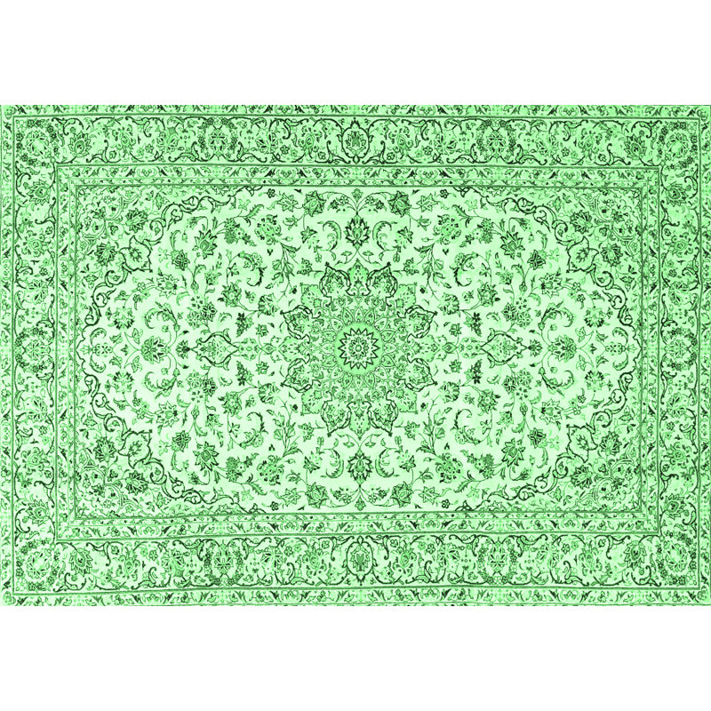 Tapis oriental en laine / polyester tissé à la machine Kazik en vert / ivoire / noir, Rectangle 2 pi x 3 pi