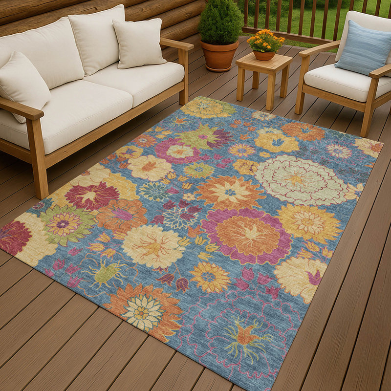 Tapis floral intérieur / extérieur lavable à la machine Matteson ACN2293, Rectangle 5 pi x 7 pi 6 po