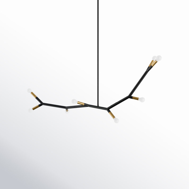 Lustre linéaire à 8 lumières Raela, Noir mat / laiton vieilli
