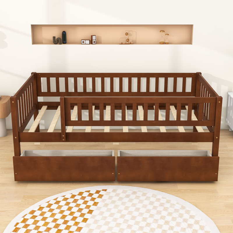 Wooden Daybed with Underbed Storage Drawers, Walnut, Twin