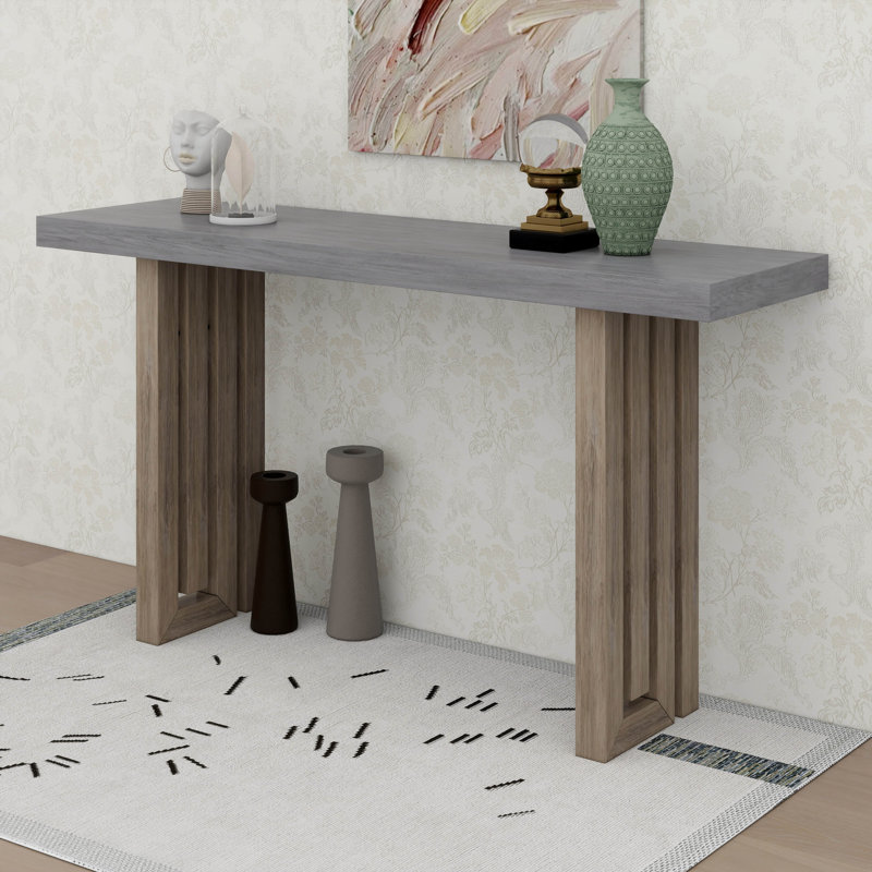 Modern Console Table, Geometric Legs, Entryway Hallway Sofa Table, Gray