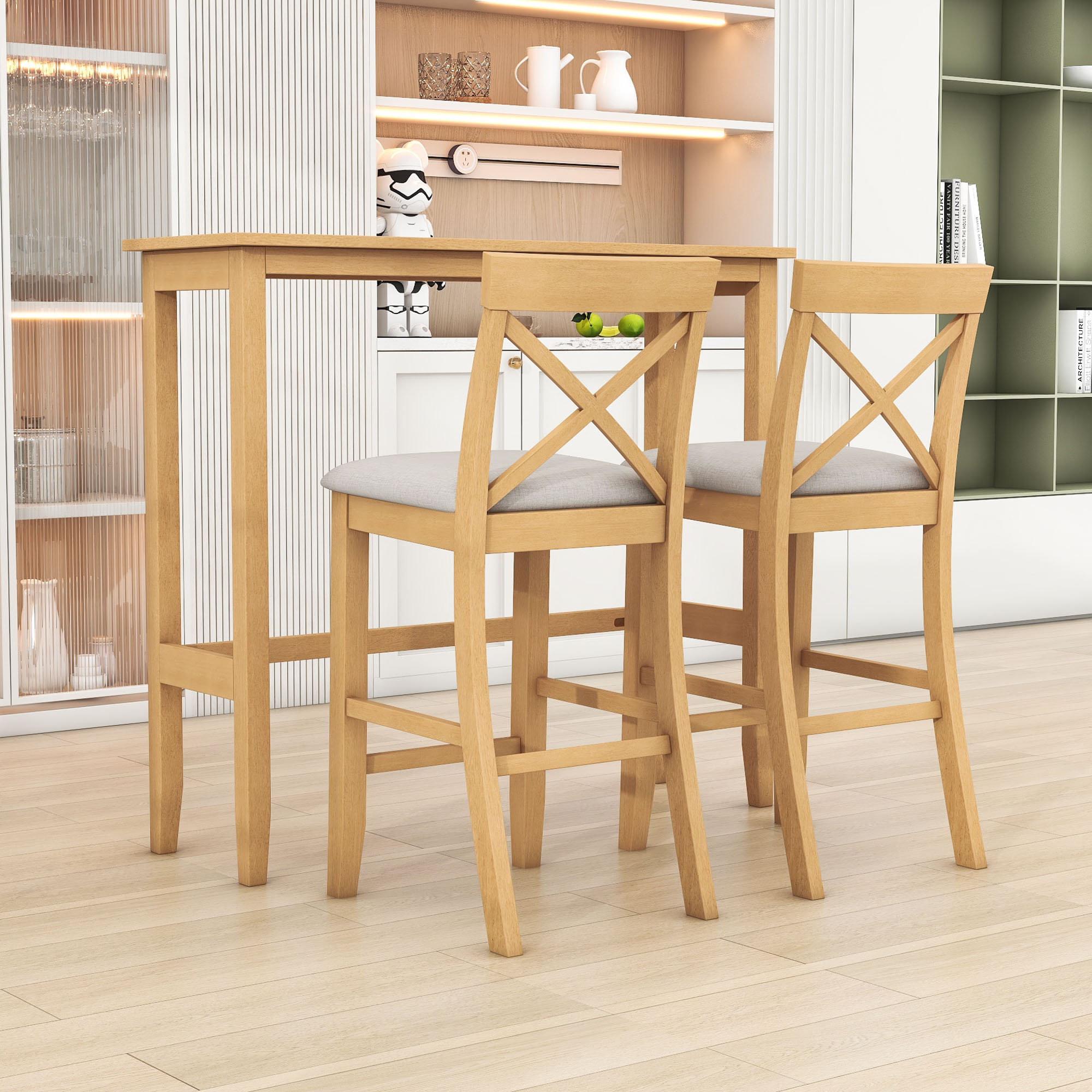 Gracie Oaks Dining Set with Wood Table and 2 Upholstered Chairs | Wayfair