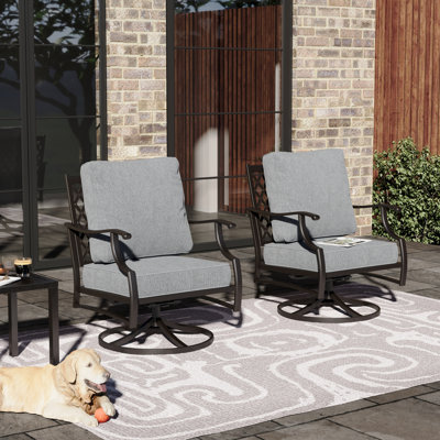 Argirios Metal Patio Swivel Chair with Cushions (Set of 2)